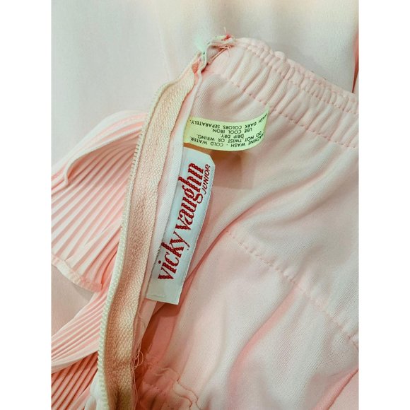 Vintage 70s Maxi Dress Womens S Light Pink Accordion Pleat Flutter Bodice Vicky - Picture 7 of 10
